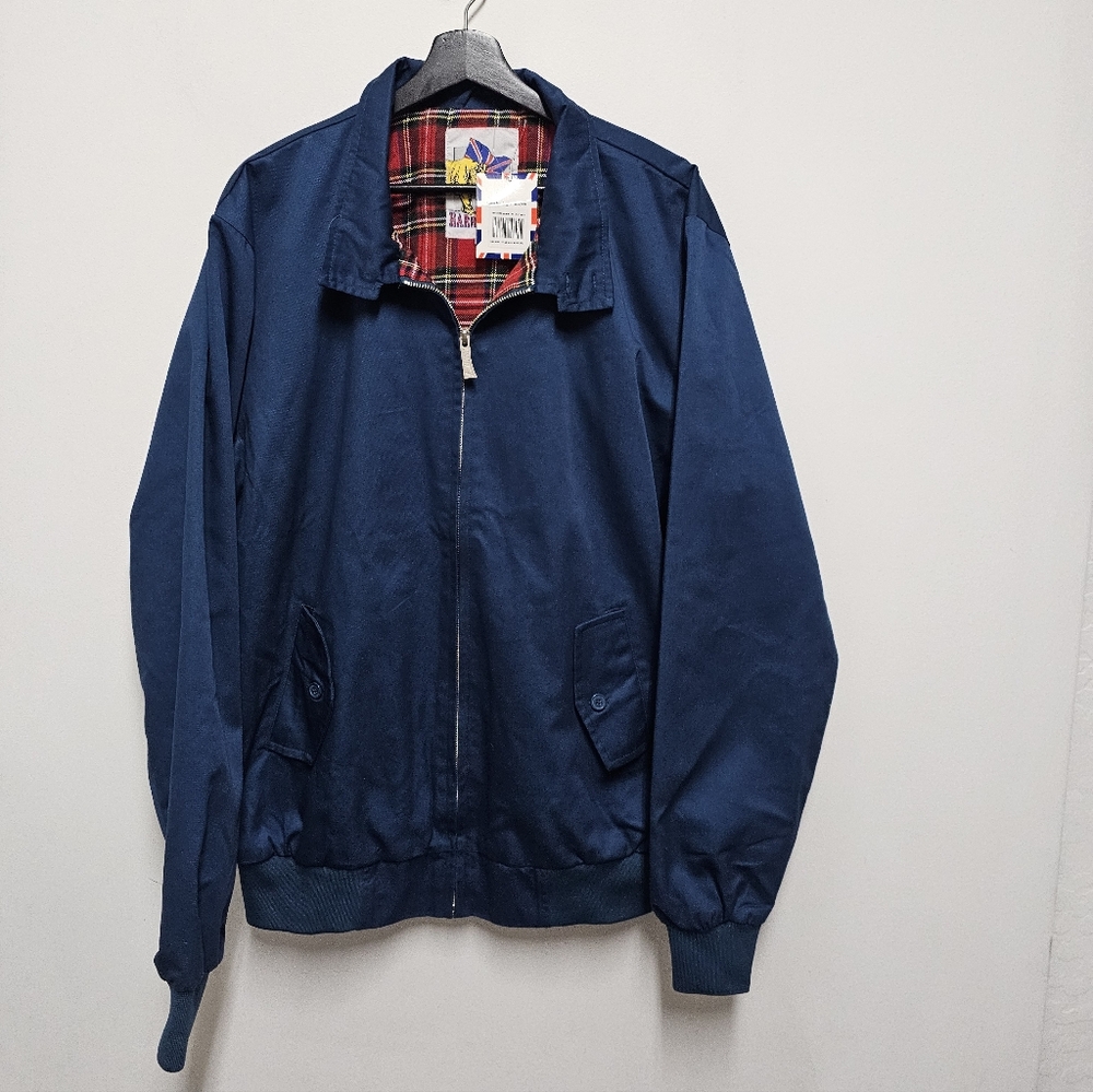 Harrington Men’s Classic Tartan-Lined Jacket – Navy Blue, Size XXL